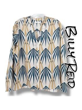 Billy Reid Silk Geometric Art Deco Blouse Made in Italy Luxury Womens Size Small